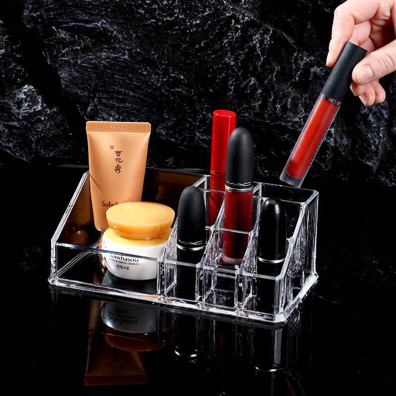 Internet Celebrity Cosmetic Organizing Box Multi-Grid Transparent Lipstick Storage Box Storage Rack Desktop Makeup Plastic Storage Box