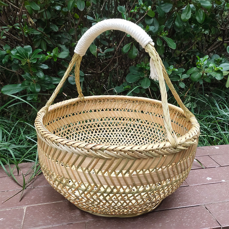 手提大竹篮子竹编织家用水果采摘买提菜篮鸡蛋小竹篮筐收纳篮厂家