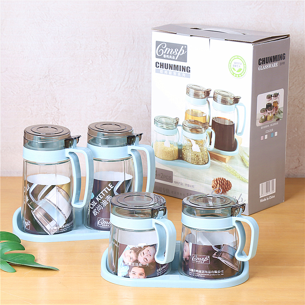 玻璃油壶调味罐四件套 家用油罐盐罐套装 厨房用品批发活动礼品