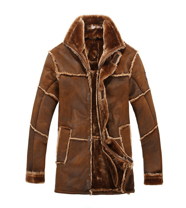 真皮男连帽中长