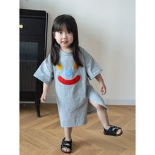 韩系女童幼儿园可爱短袖T恤裙宝宝夏季儿童个性开叉连衣裙子