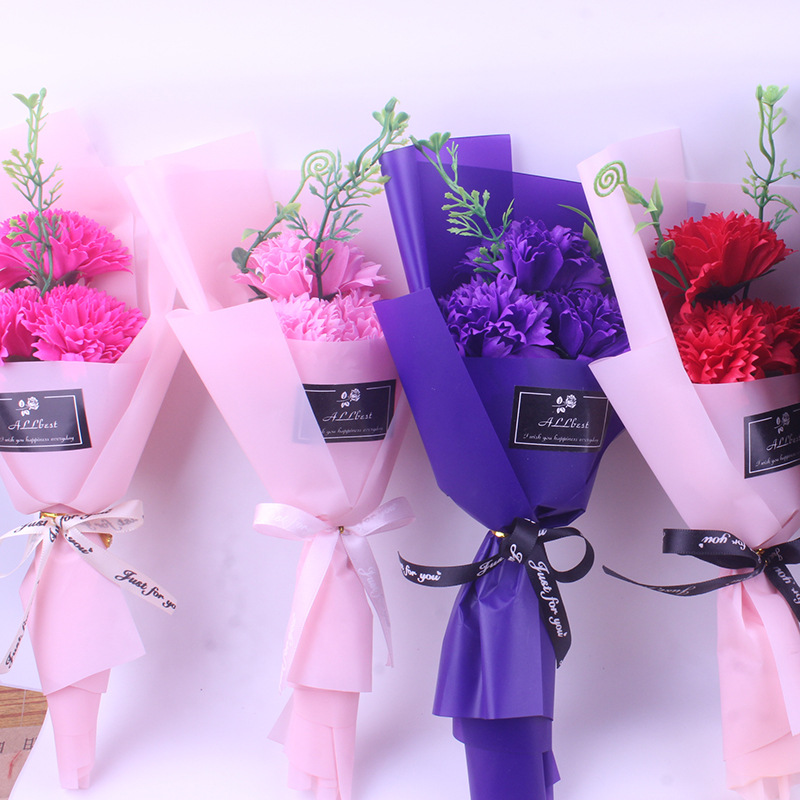 母亲节礼物香皂花仿真康乃馨花束3朵5朵送教师节礼品七夕玫瑰花