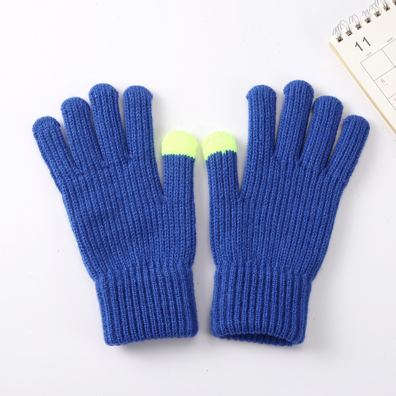 Children's Five-Finger Touch Screen Winter Riding Gloves Wool Knitted Outdoor Thickened Warm Gloves Student Cold-Proof Gloves