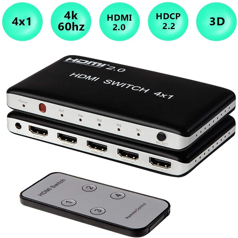 HDMI 4切1切换器4进1出4K高清60HZ音视频4x1转换器2.0配遥控电源