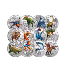 现货 奥地利恐龙镀银硬币儿童礼物浮雕烤漆工艺纪念章