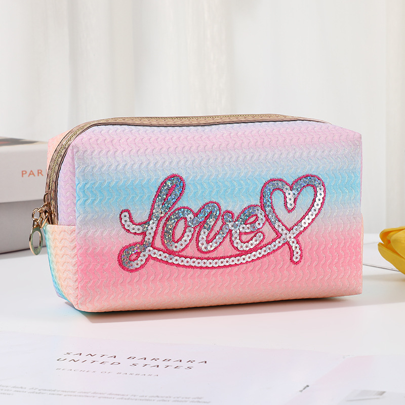 Colorful GREAT Embroidered Sequins Love Cosmetic Bag Cosmetics Skincare Storage Bag Face Powder Air Cushion Cosmetic Bag