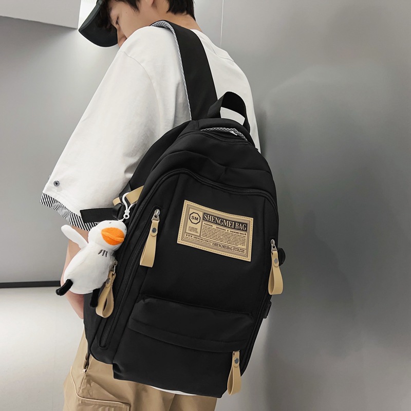 2023 New Trend Backpack Wholesale Large Capacity Mori Style Solid Color Backpack Japanese Style Alphabet Middle School Student Schoolbag