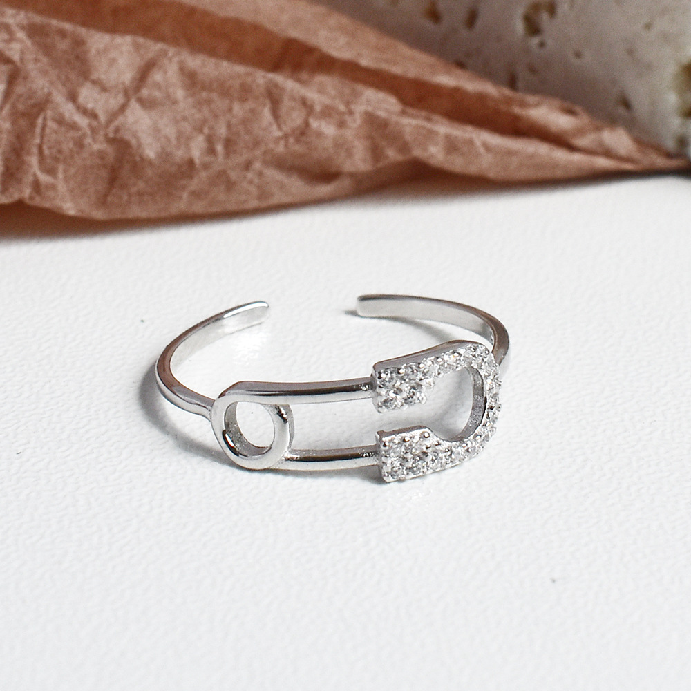 ins气质冷淡风饰品s925纯银别针回形针指环韩潮款夜店网红戒指女