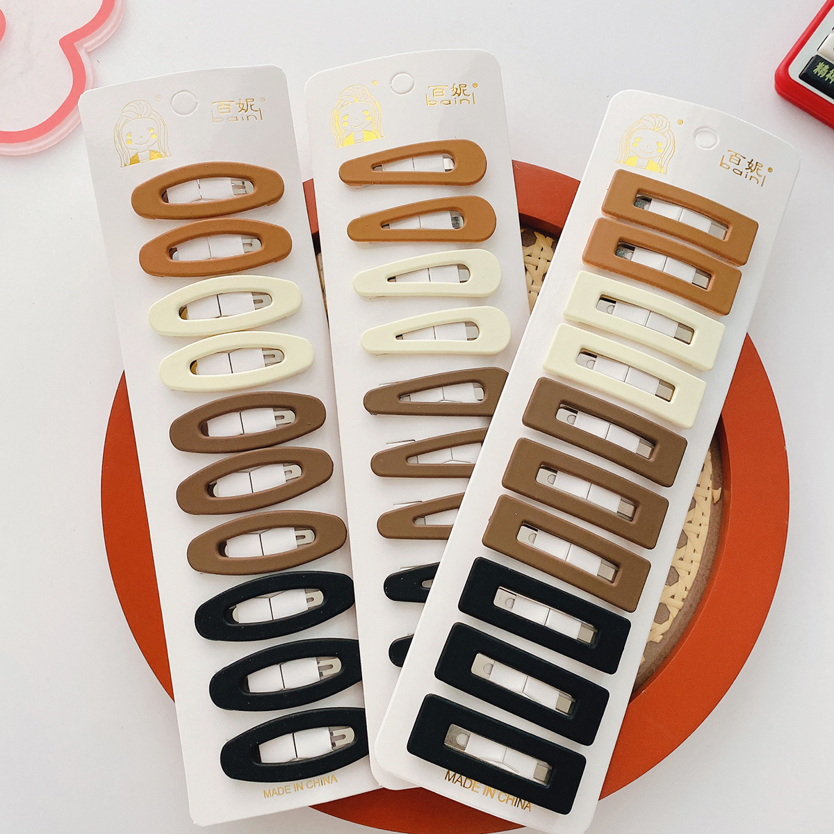 10 Cream and Coffee-Colored Hollow Geometry Basic Style All-Match Bangs BB Clip Children's Side Broken Hairpin Japanese and Korean Hair Accessories