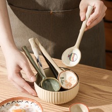陶瓷勺子家用可爱调羹喝汤中国风汤匙瓷饭勺新中式粗陶小汤勺餐具