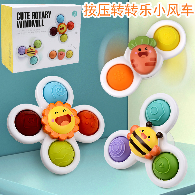 Children's Fingertip Peg-Top Plaything Rotating Flower Baby Little Windmill Suction Cup Rotary Table Press Bubble Toy