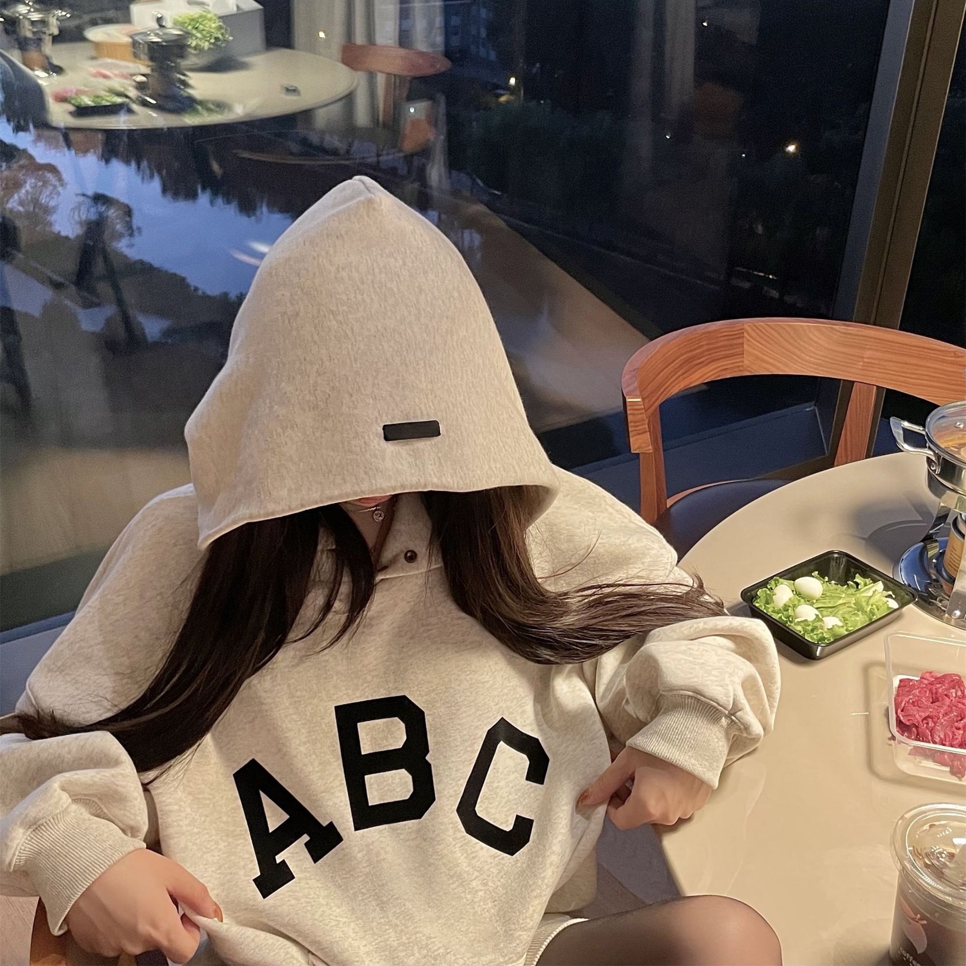 wuuus连帽宽松加绒卫衣oversize女春秋ins潮中长款高街上衣慵懒风