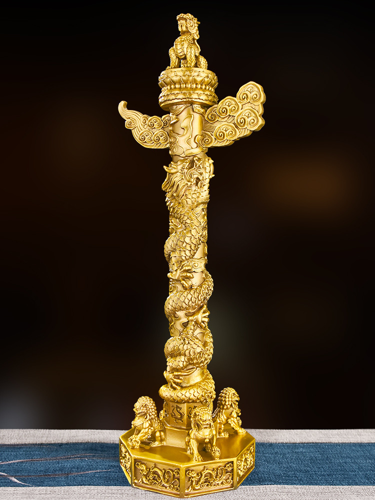 华表摆件精致华表柱摆件中华柱龙柱纯铜家居办公室摆件