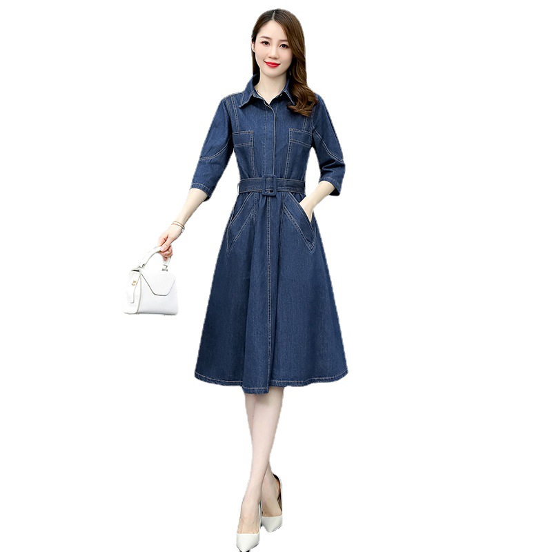 2023 Spring and Autumn Korean Style Elegant Dress Waist Slimming Denim Skirt New Popular Fashion Shirt Dress for Women