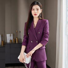 秋冬新款韩版时尚气质职业装女装套装修身双排扣小西装女长袖西服