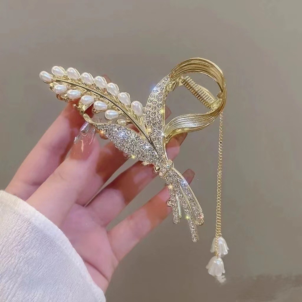 Ancient Style Tassel Hairpin Bow Wheat Grip Large Hanfu Cos Hair Accessories Super Fairy Tassel Pearl Shark Clip