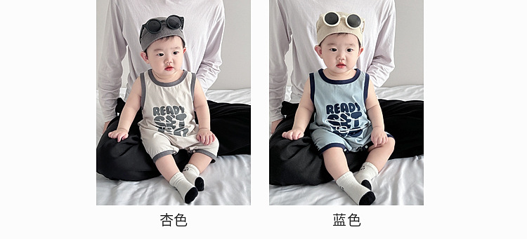婴幼儿夏季薄款连体衣韩版男宝宝无袖背心字母凉快哈衣新生儿爬服详情9