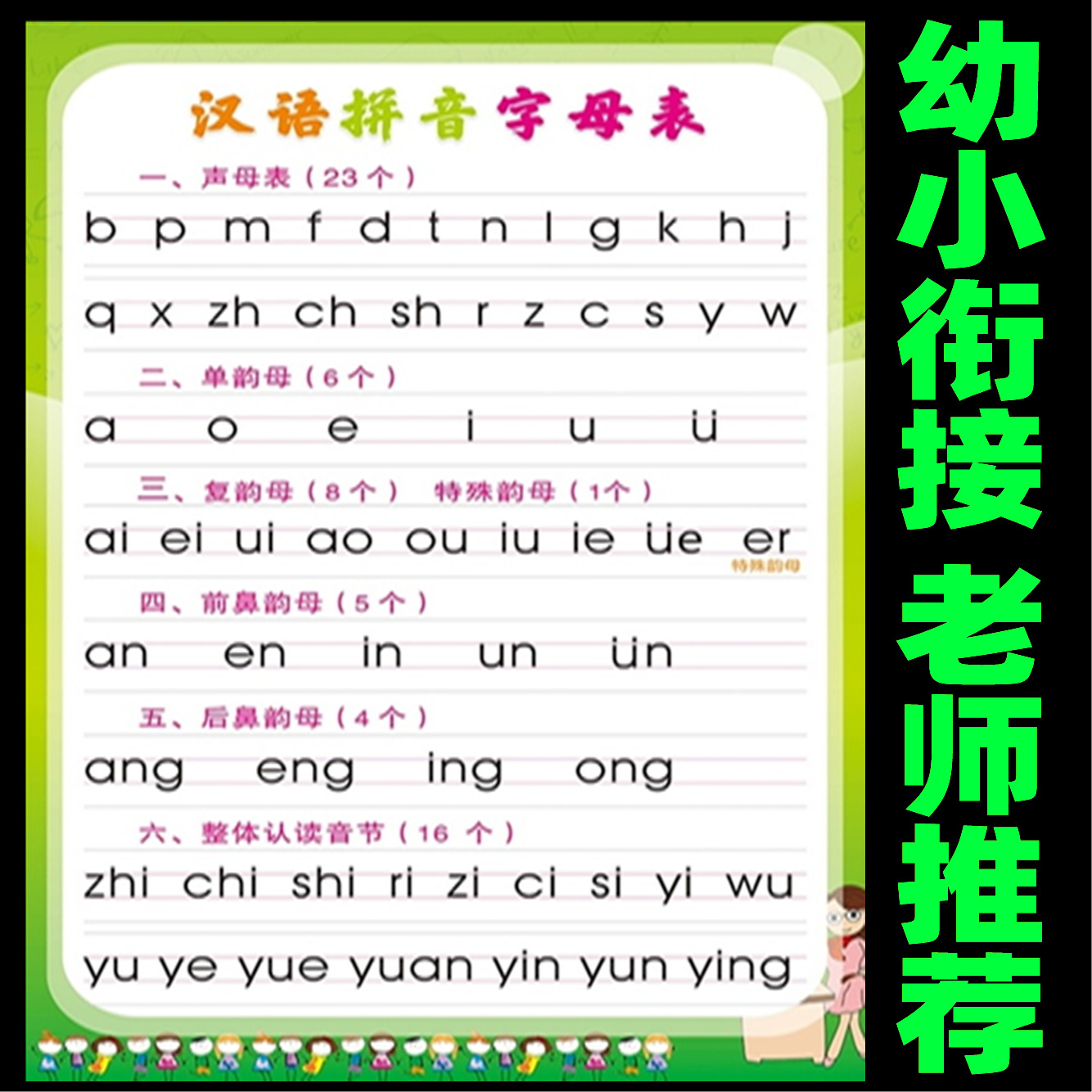 一年级汉语拼音字母表墙贴小学生拼读训练表学习神器声母韵母挂图