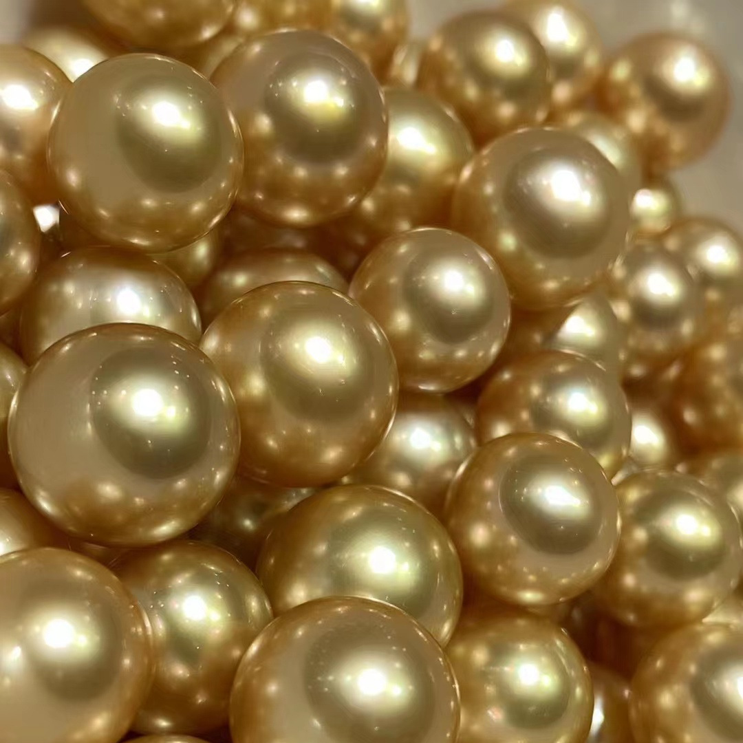 海水南洋金珠珍珠裸珠正圆强光微瑕浓茶金珠宝首饰配件散珠diy