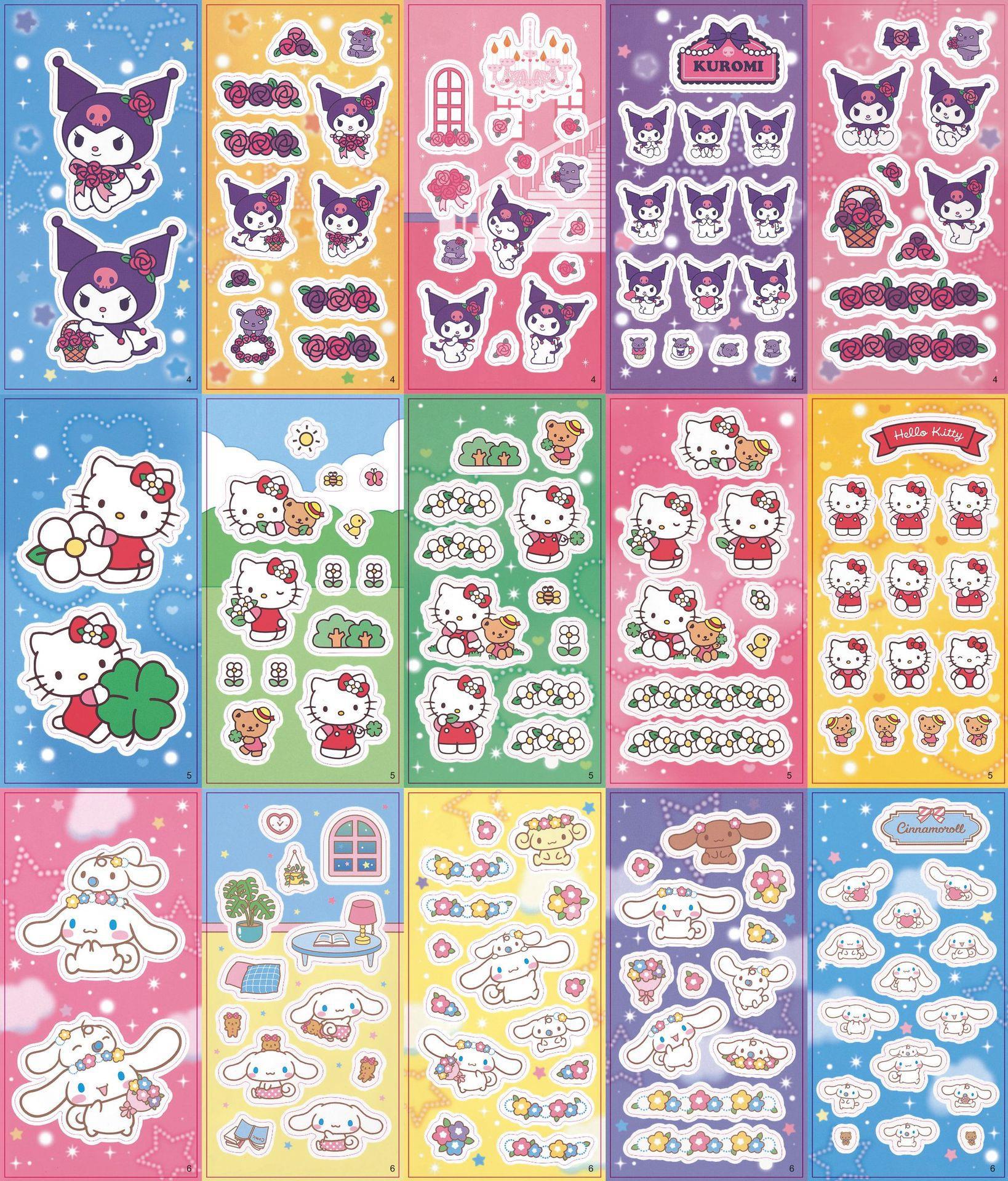 sl-12 三丽鸥动漫卡通纸质贴纸美乐蒂 库洛米 玉桂狗 布丁狗5张装