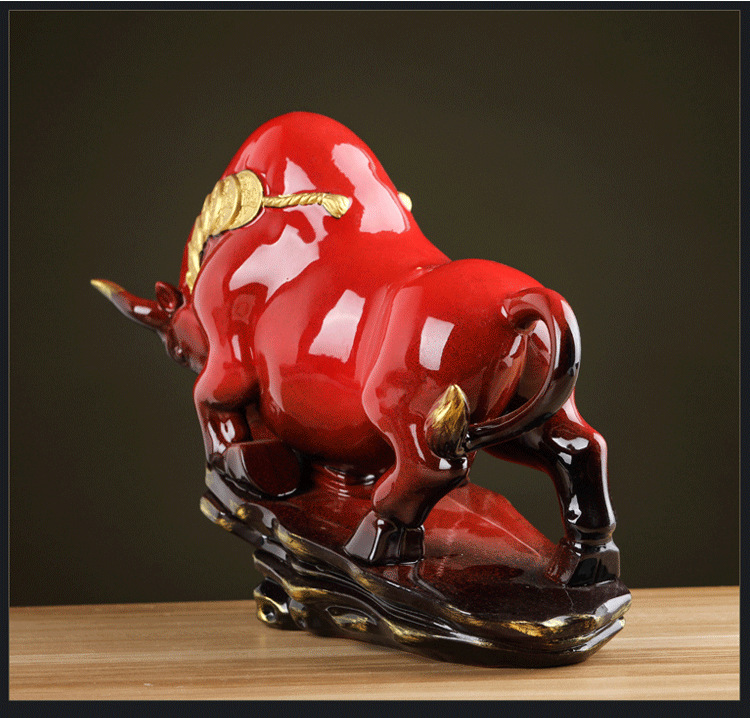 创意陶瓷牛气冲天家居摆件办公室风水招财动物吉祥物装饰工艺礼品