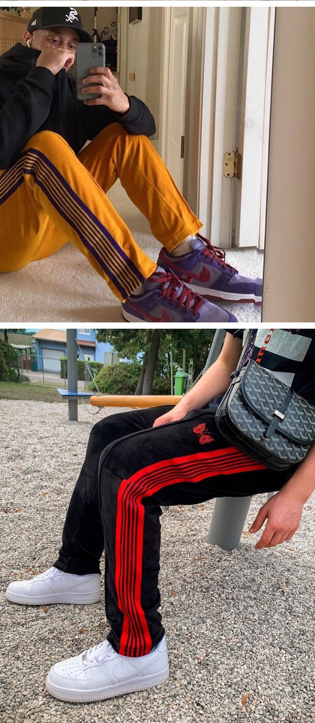 正确版本needles 丝绒蝴蝶裤子多色侧条纹长裤男女运动天使休闲裤