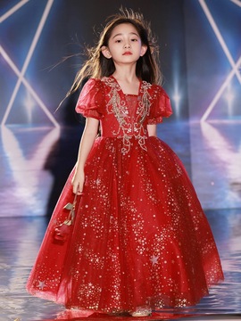 女童礼服公主裙花童婚纱小女孩走生日晚礼服儿童主持人钢琴演出服