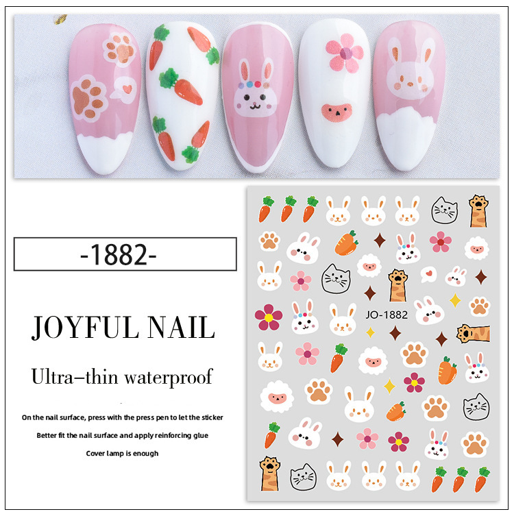 Internet Hot New Cute Bear Nail Sticker Bunny Carrot Colorful Flower Pink Tulip Nail Sticker