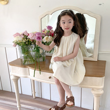 女童棉布连衣裙夏季款儿童韩版小众设计感无袖背心裙