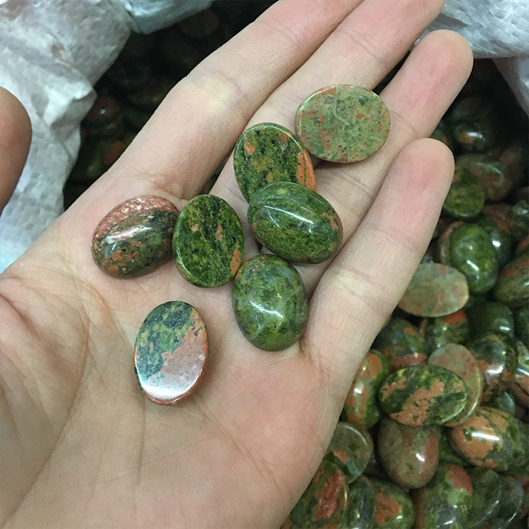 天然原矿 花绿宝 椭圆形戒面 15*20mm光面平底 diy吊坠镶嵌贴片