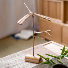 平衡竹蜻蜓茶道中式摆件怀旧工艺品茶室复古古风装饰品礼物
