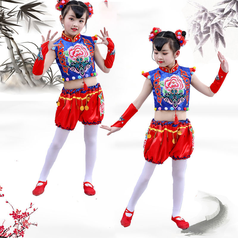中国梦娃儿童幼儿园演出服开门红表演服男女小荷风采舞喜庆打鼓服