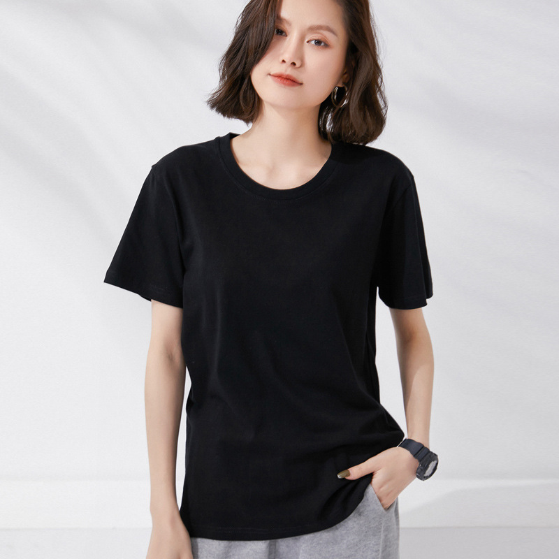 Summer Pure Color Cotton T-shirt Men and Women Same Short Sleeve round Neck Base Heavy Fashion Student Casual Top