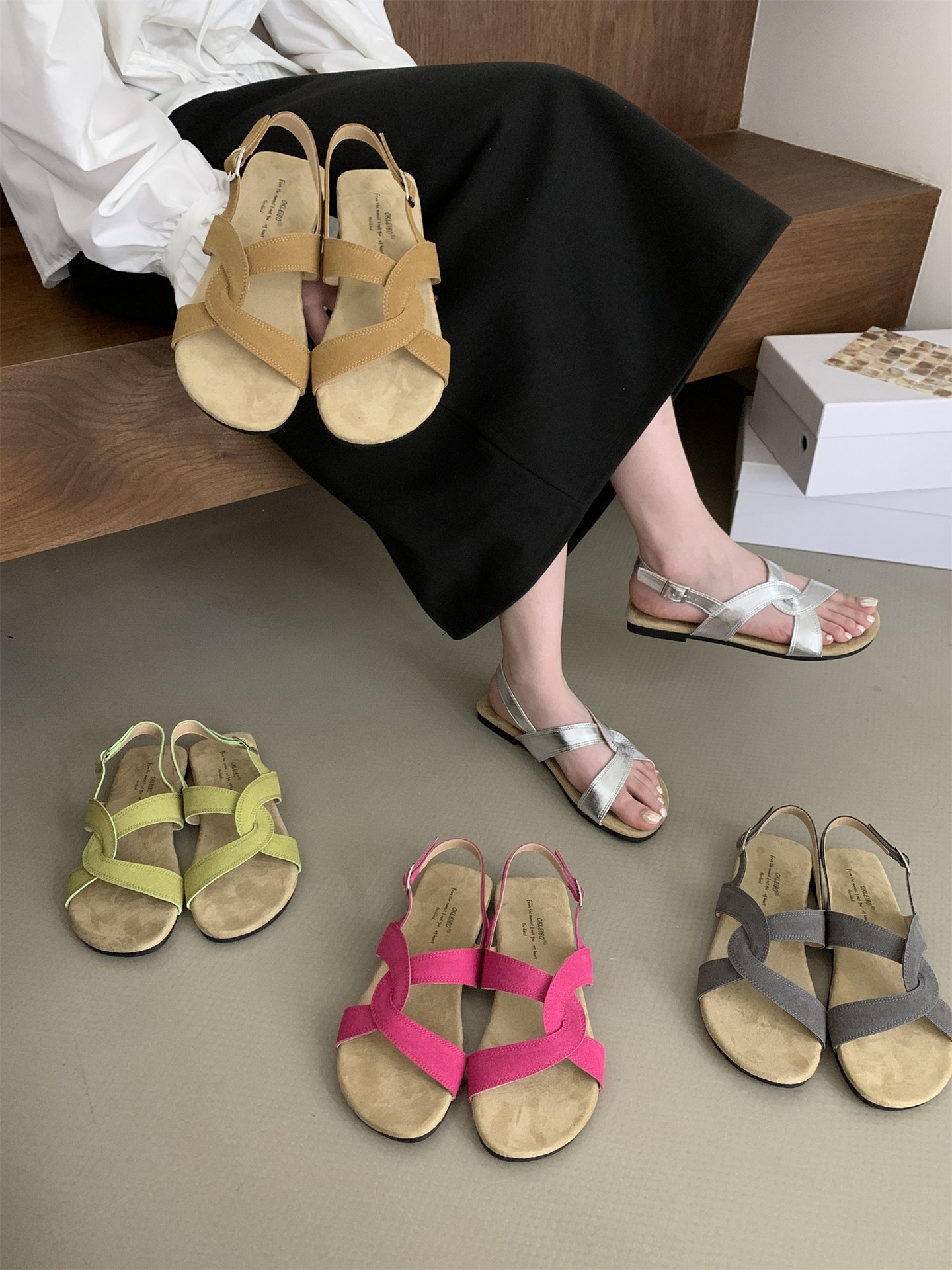 软底凉鞋女夏款2024百搭平底罗马鞋女交叉带复古平底沙滩鞋-阿里巴巴