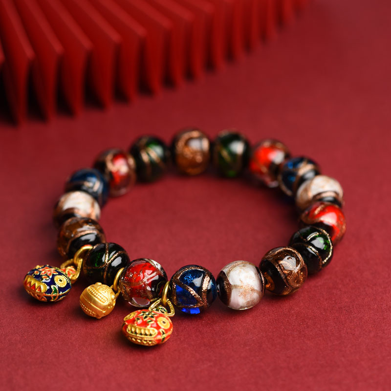 Fragrant Gray Colored Glaze Bracelet Zibo Boshan Ancient Bracelet Duobao Ornament Men and Women Swallowing Gold Beast Colorful Wholesale Glass Bead