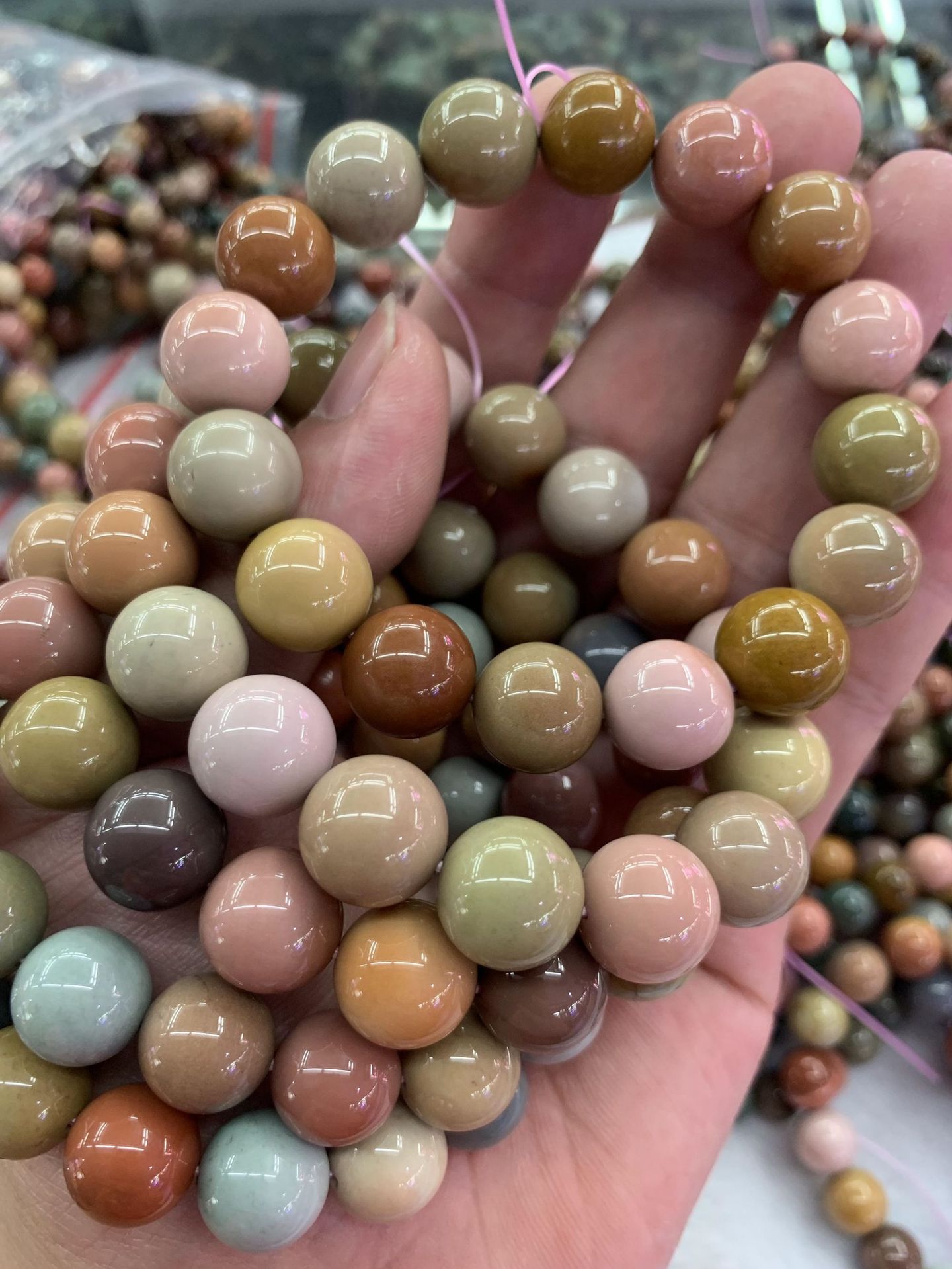 阿拉善彩玉 天然戈壁玛瑙 马卡龙奶昔色系 彩虹色散珠 水晶饰品