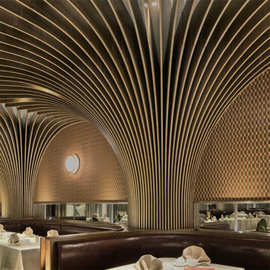 设计生产吊顶天花幕墙双曲面铝格栅外墙门头工程造型木纹铝方通