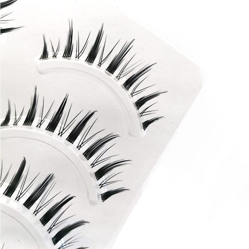 Pinduoduo Hot Chemical Fiber Thick Little Devil False Eyelashes Handmade Five Pairs Sheer Root Wholesale Price