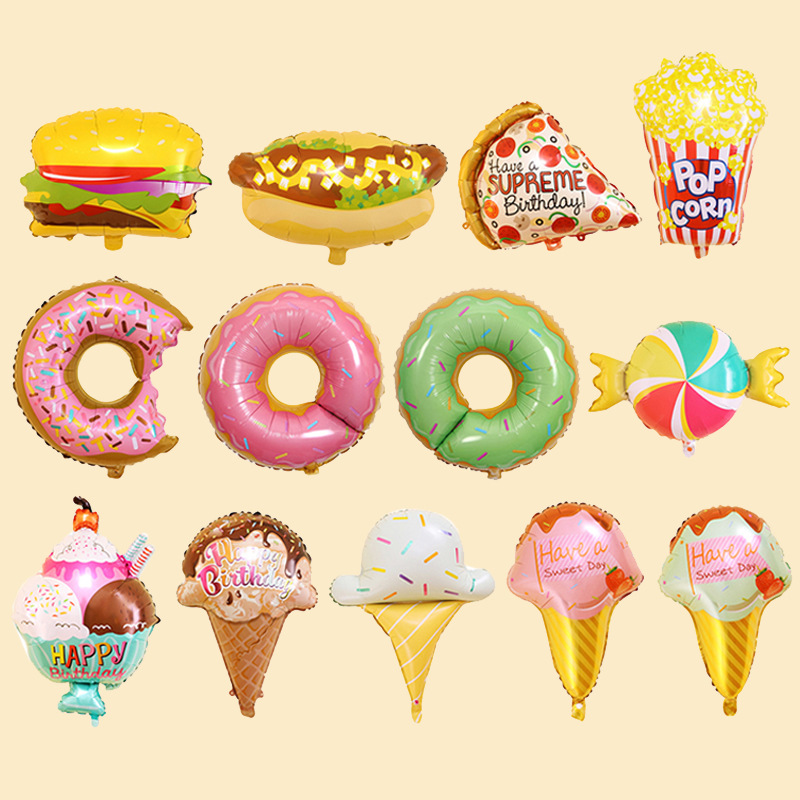 Donut Balloon New Ice Cream Candy Popcorn Bucket Pizza Hamburger Aluminum Film Balloon Birthday Party