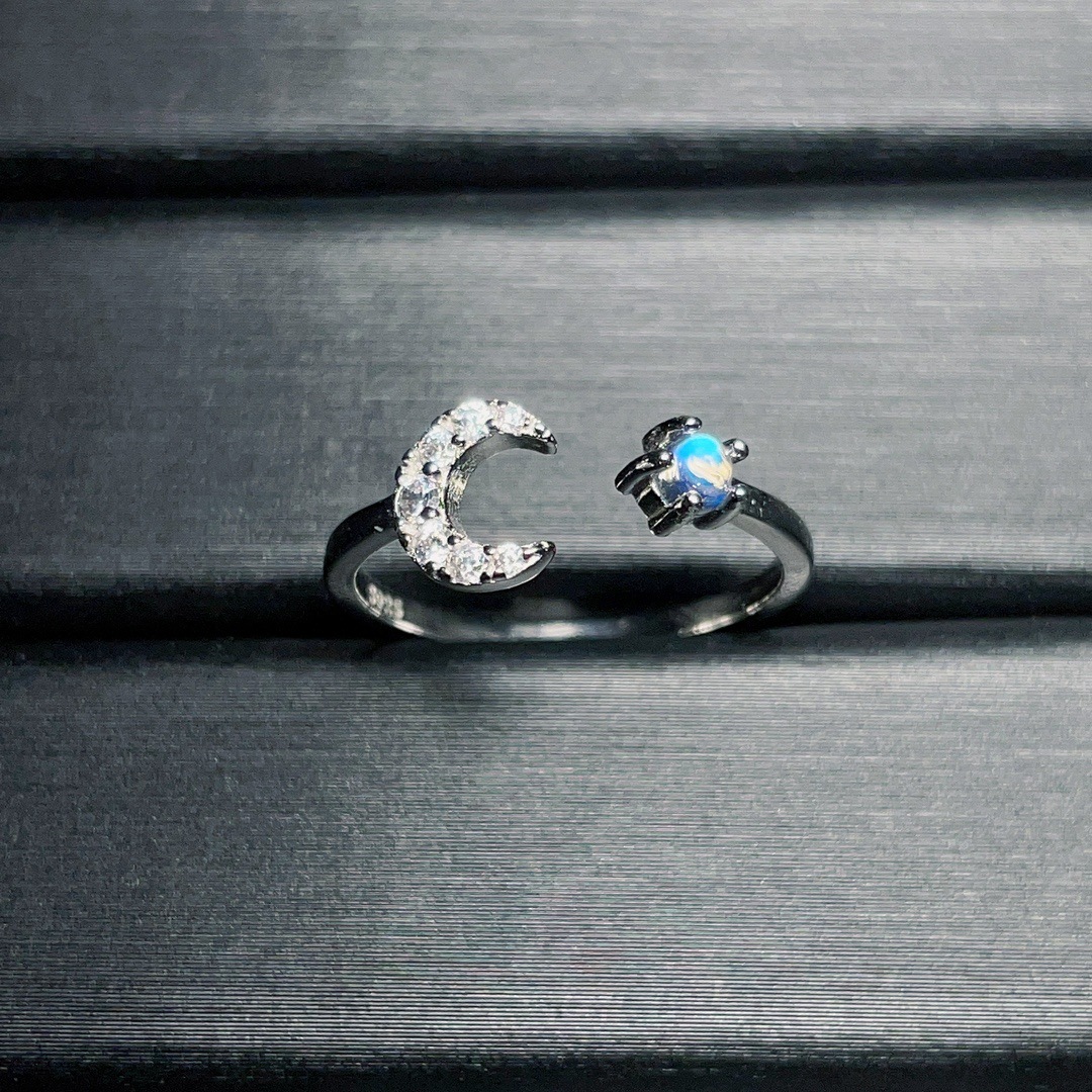 925银天然印度月光石月亮独特设计活口设计戒指无优化主石-阿里巴巴