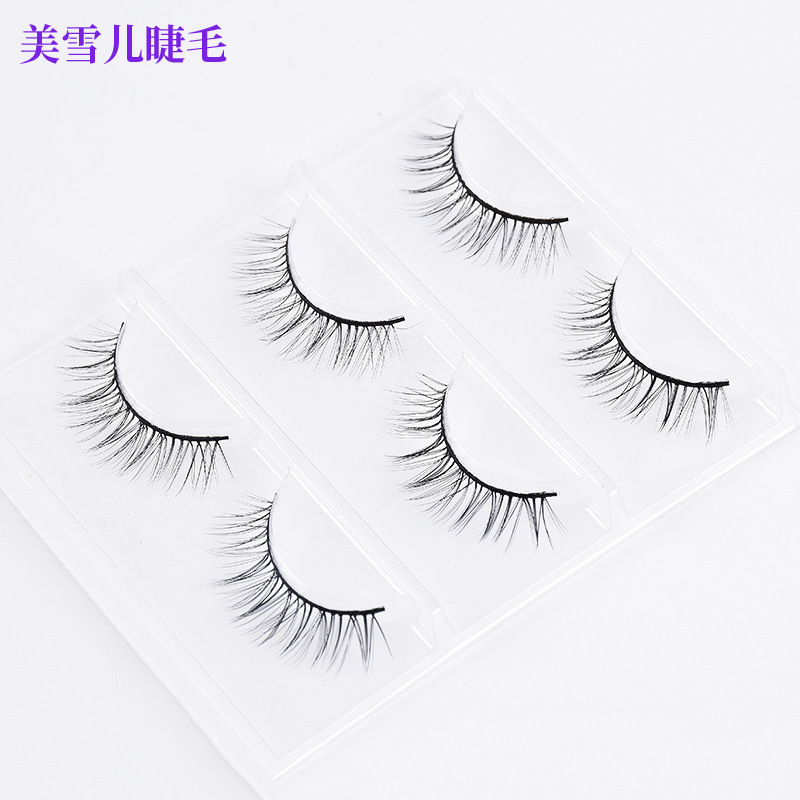 Qingdao False Eyelashes Factory Wholesale Handmade Chemical Fiber False Eyelashes Natural Nude Makeup Short Black Stem False Eyelashes