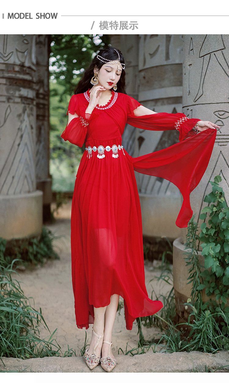 敦煌异域风情印度新疆民族风女装西域公主连衣裙沙漠拍照衣服