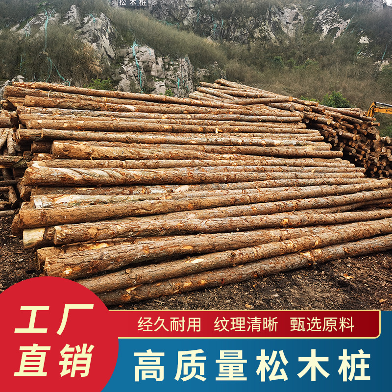 6米木桩高质量松木桩防汛防洪木桩绿化支撑杆加固打桩木现货批发