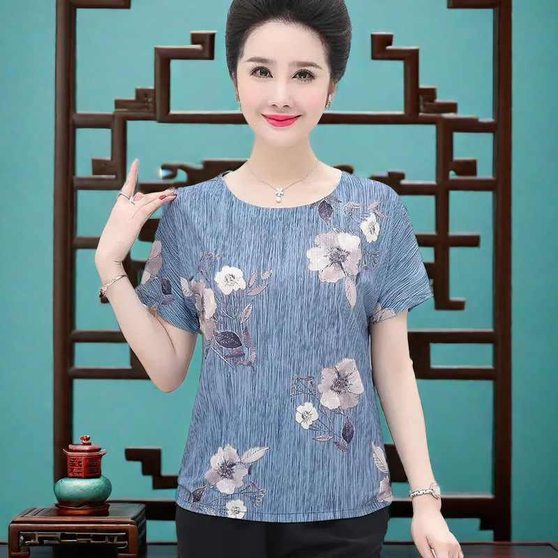 冰丝t恤薄款中老年女装t恤短袖妈妈装宽松夏季休闲上衣女-阿里巴巴
