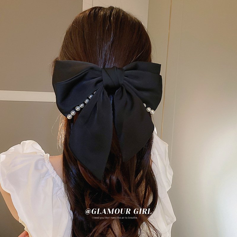 French New Pearl Bow Hairpin Fashion Temperament Design Sense Internet Celebrity Spring Clip Simple Niche Hair Accessories Female