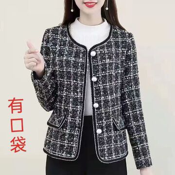 中年妈妈春秋洋气新款小香风外套中老年女装格子上衣40岁50夹克衫