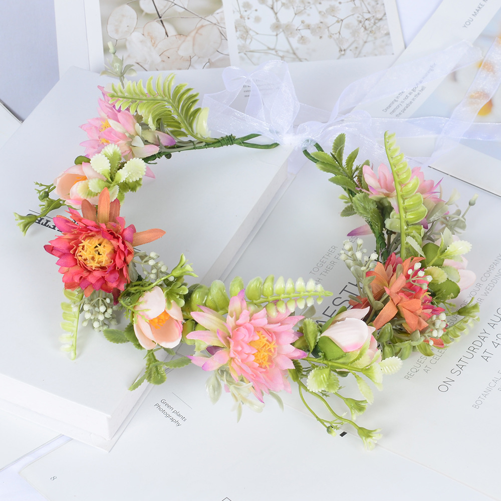 跨境森系写真林地拍摄绿植头环时尚新娘旅拍甜美伴娘花环头饰批发