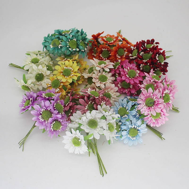 DIY手工材料配件仿真花束 迷你款绢花花环材料绿芯珠光花芯太阳花