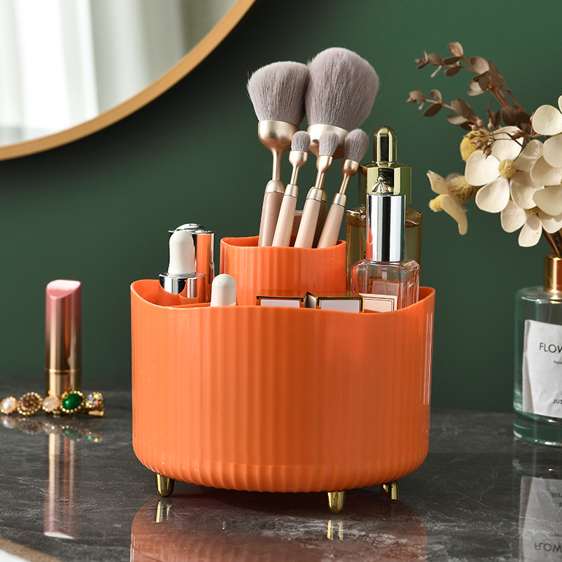 Desktop Rotating Cosmetics Storage Box Makeup Brush Storage Rack Household Dressing Table Eye Shadow Brush Lipstick Case Pen Holder