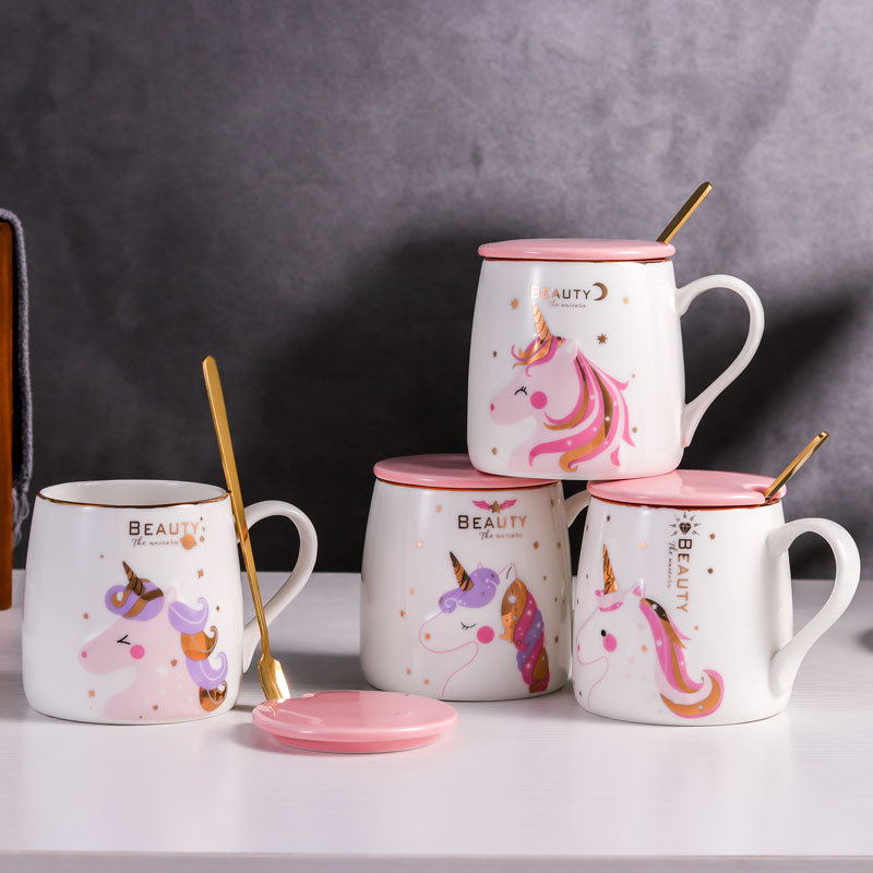 Cartoon Embossed Unicorn Ceramic Cup Good-looking Women's Water Cup Business Meeting Gift Mug Wholesale